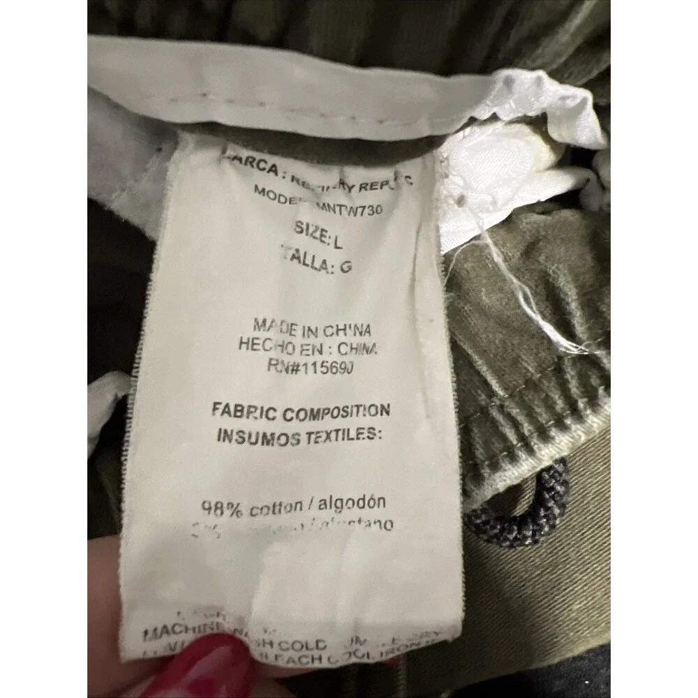 Refinery Republic Pants Mens Large Green Cargo Jogger Elastic Waist Cuffed
